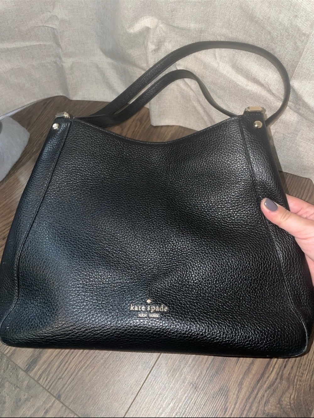 kate spade Black Pebbled Leather Hobo Shoulder Bag with Gold Hardware